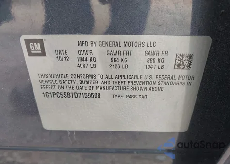 2013 Chevrolet Cruze 1Lt Auto z USA, uszkodzony, nr VIN 1G1PC5SB7D7159508